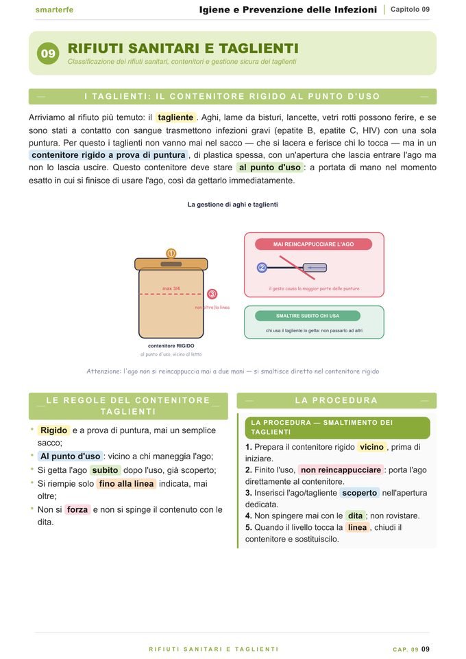 Pagina del Manuale Igiene e Prevenzione: rifiuti sanitari e taglienti
