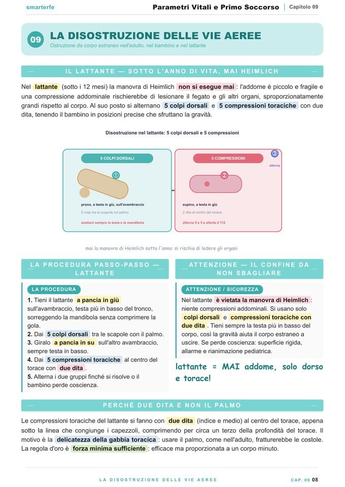 Pagina del Manuale Parametri Vitali e Primo Soccorso: la disostruzione delle vie aeree