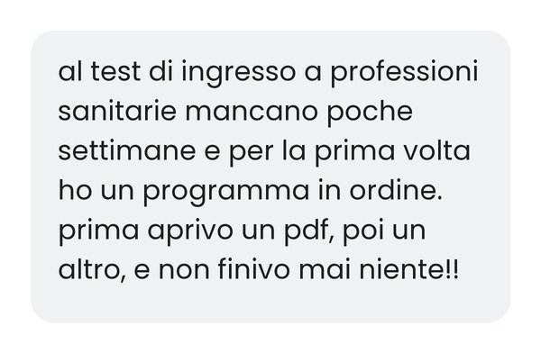 Messaggio di uno studente che sta preparando il test