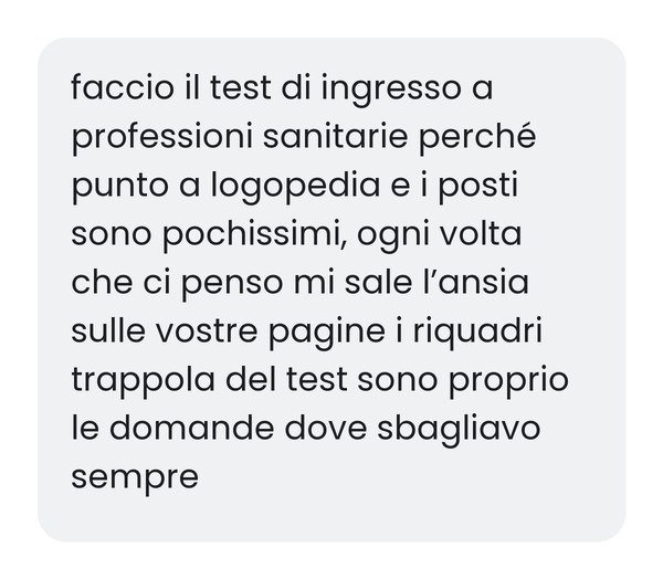Messaggio di uno studente che sta preparando il test