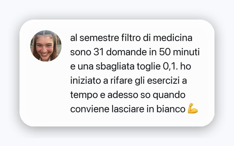 Messaggio di una studentessa sul punteggio della prova