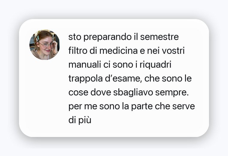 Messaggio di una studentessa sui riquadri Trappola d'esame
