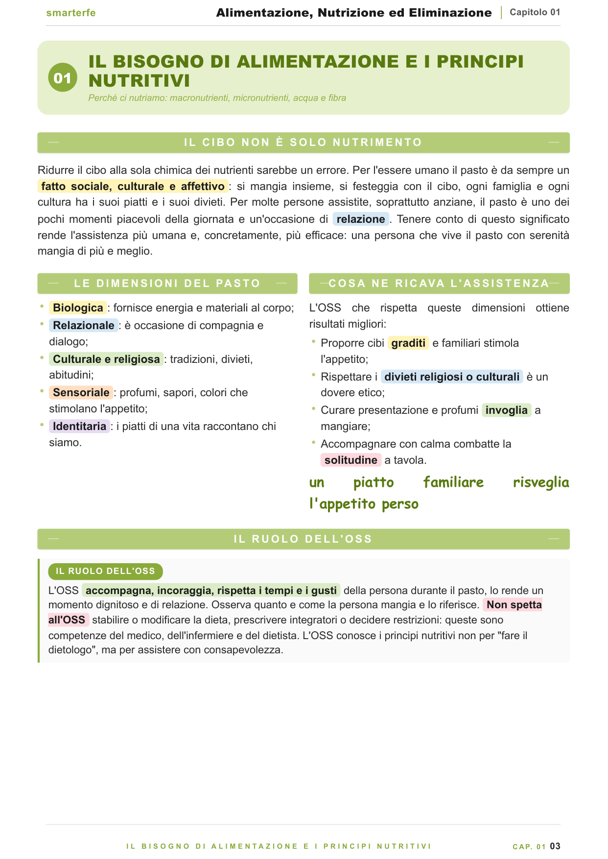 Alimentazione, Nutrizione ed Eliminazione